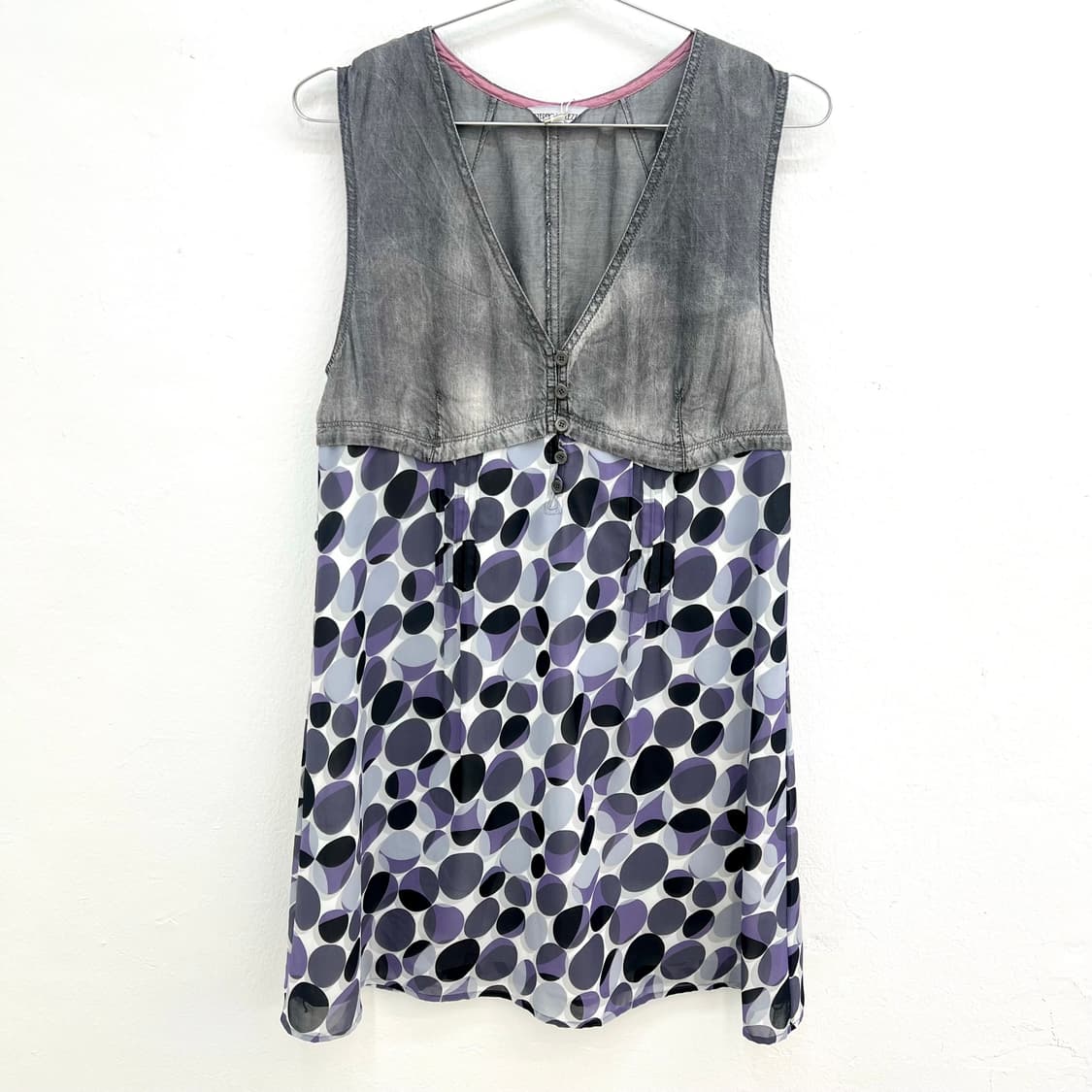 Denim layered polka dot sleeveless dress 상품이미지1