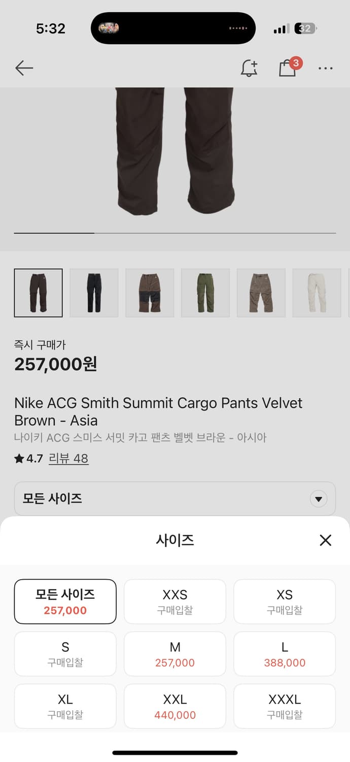 ACG 스미스 서밋 카고 팬츠 벨벳 브라운 아시아 XXL 상품이미지5