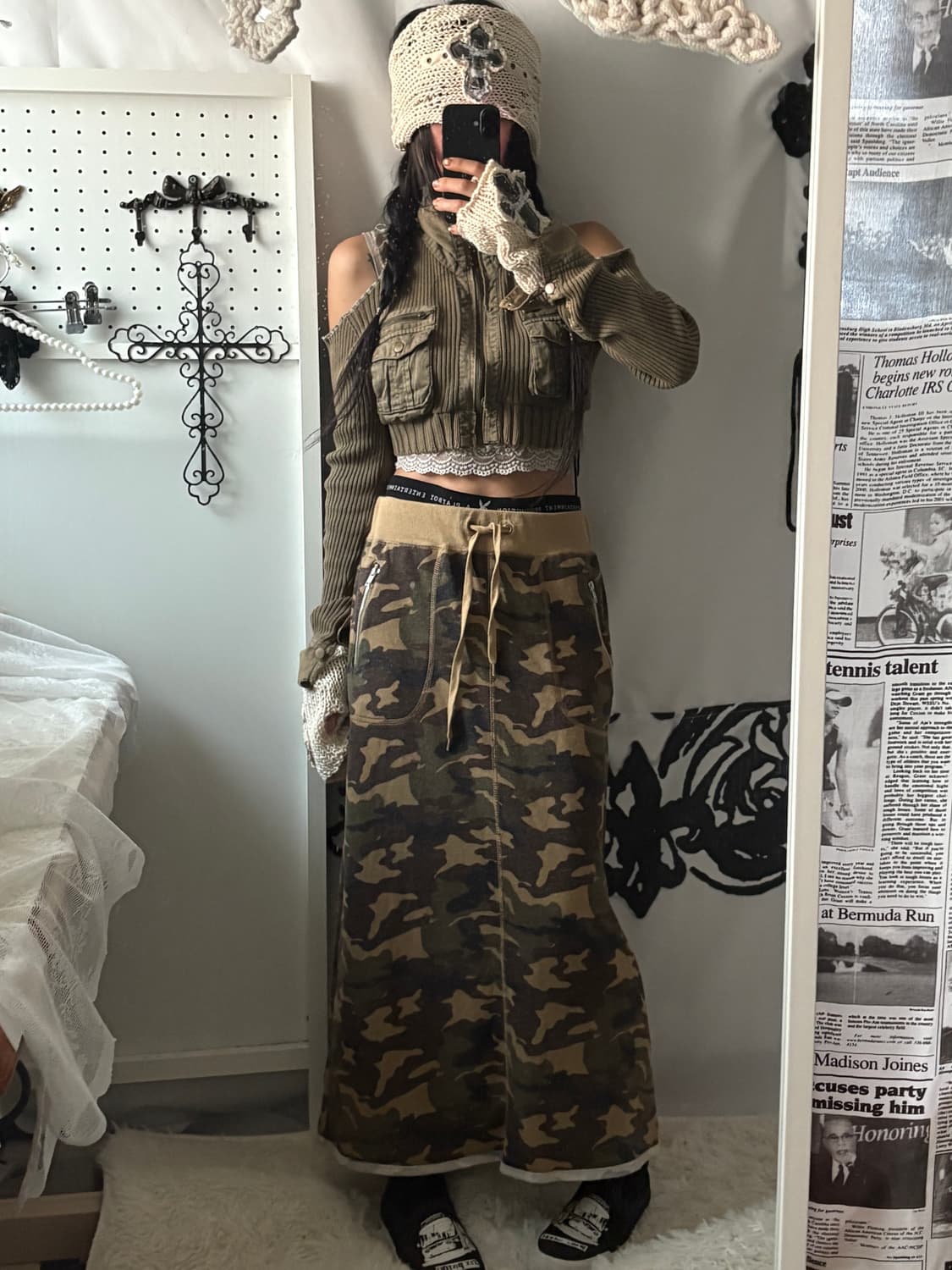 • camouflage long banding skirt   상품이미지6