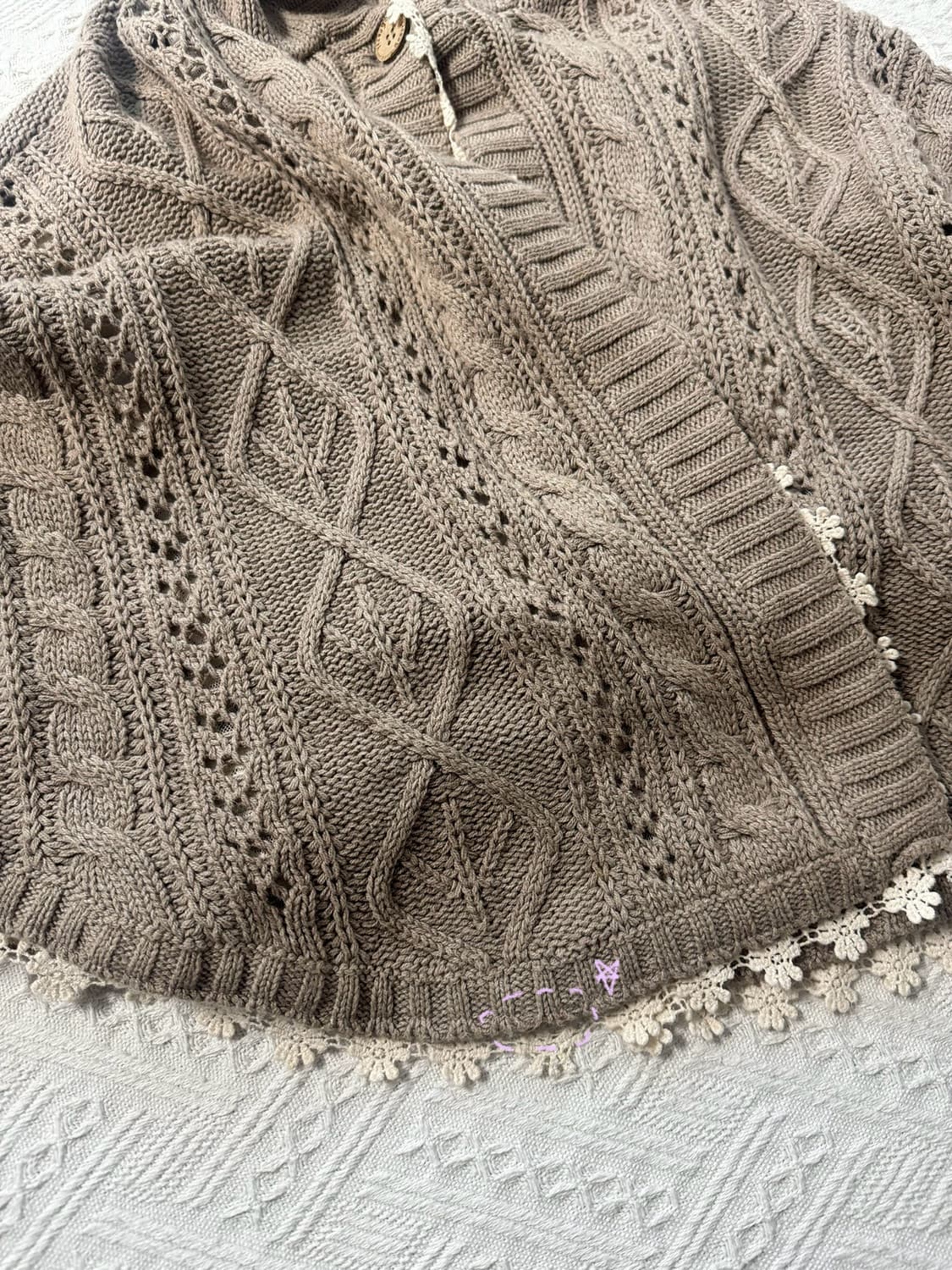 레이스 레이어드 케이블 니트 후디드 케이프 상품이미지9