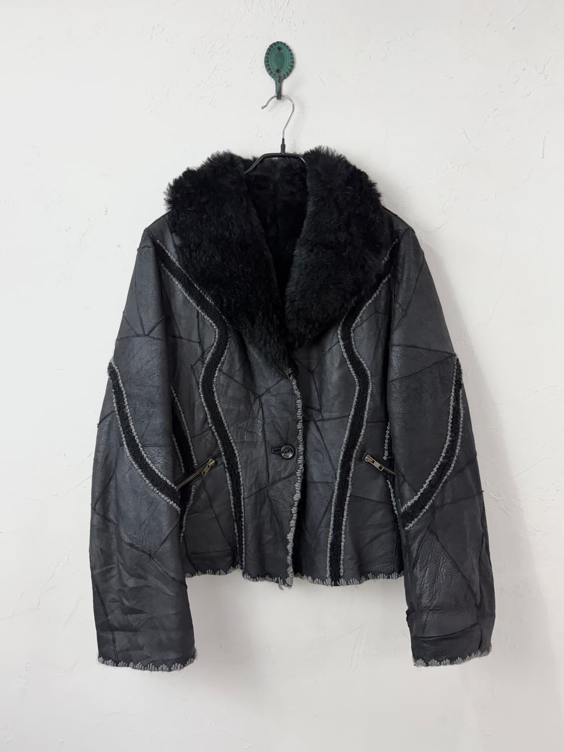 빈티지 니트 믹스드 패치워크 무톤 자켓 상품이미지1