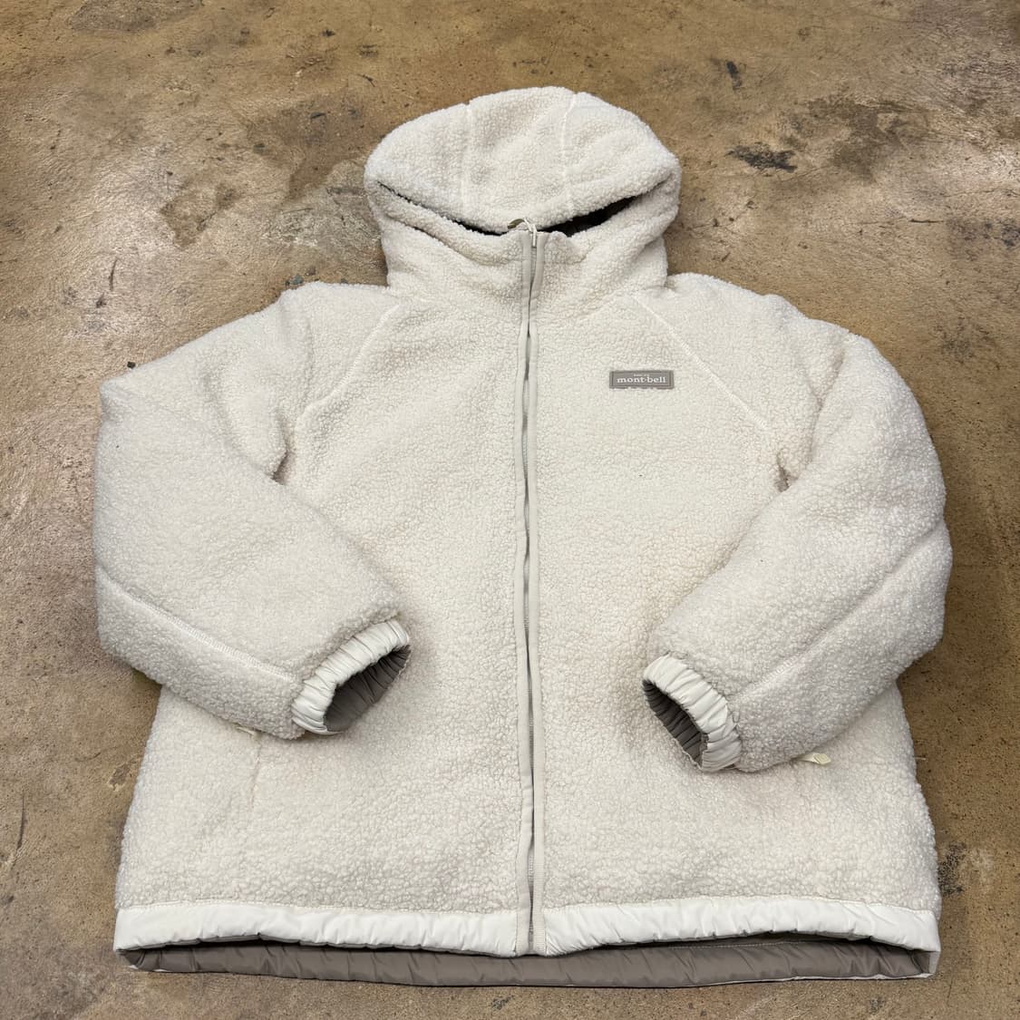 [정품/L] 몽벨 후드 패딩 자켓 베이지 아이보리 후리스 양면 b14 상품이미지4
