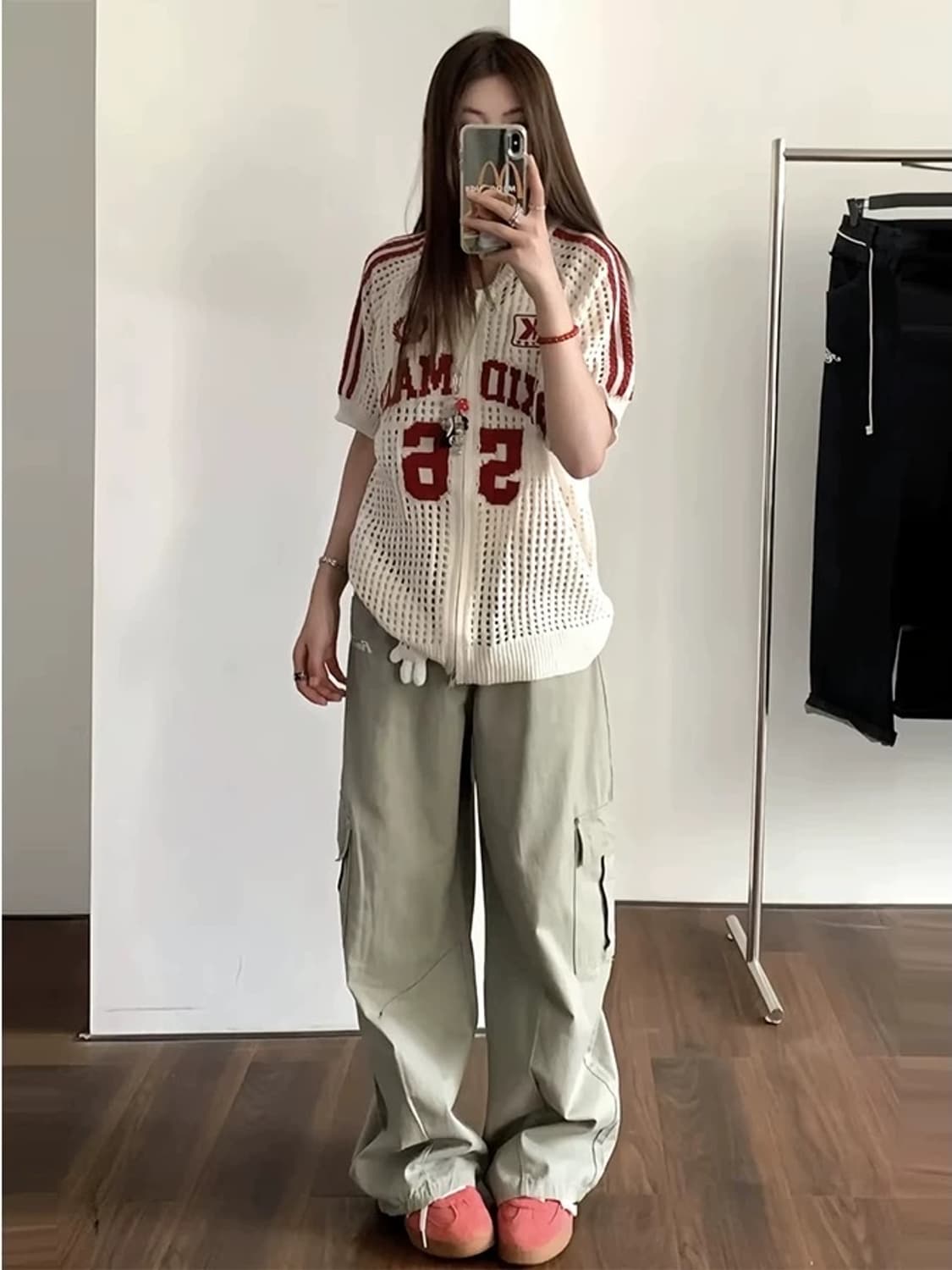 빈티지 메쉬 니트 반팔 집업 상품이미지3