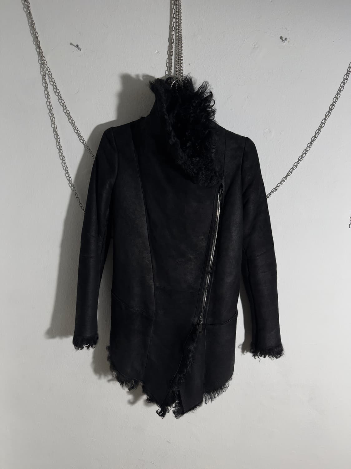 조르지오브라토 사선지퍼 하이넥 드레이프 무스탕 상품이미지3