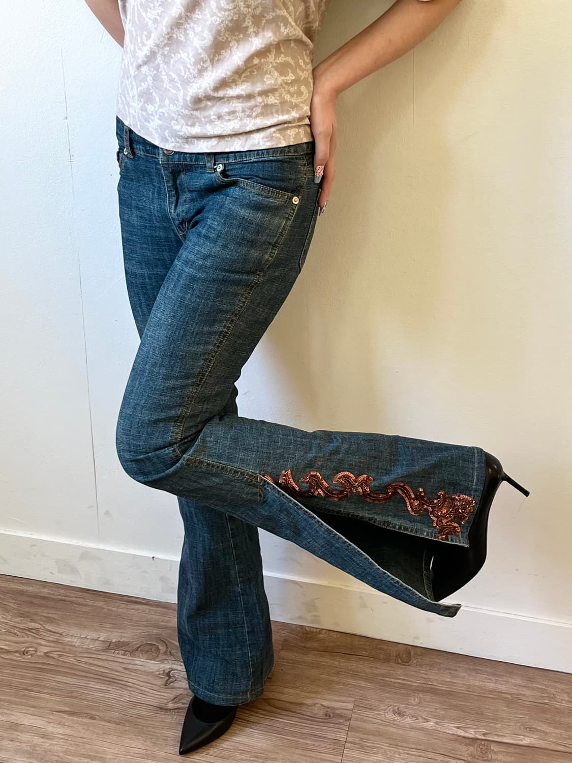 NOVESPAZIO 자수 트임 데님 진 상품이미지7