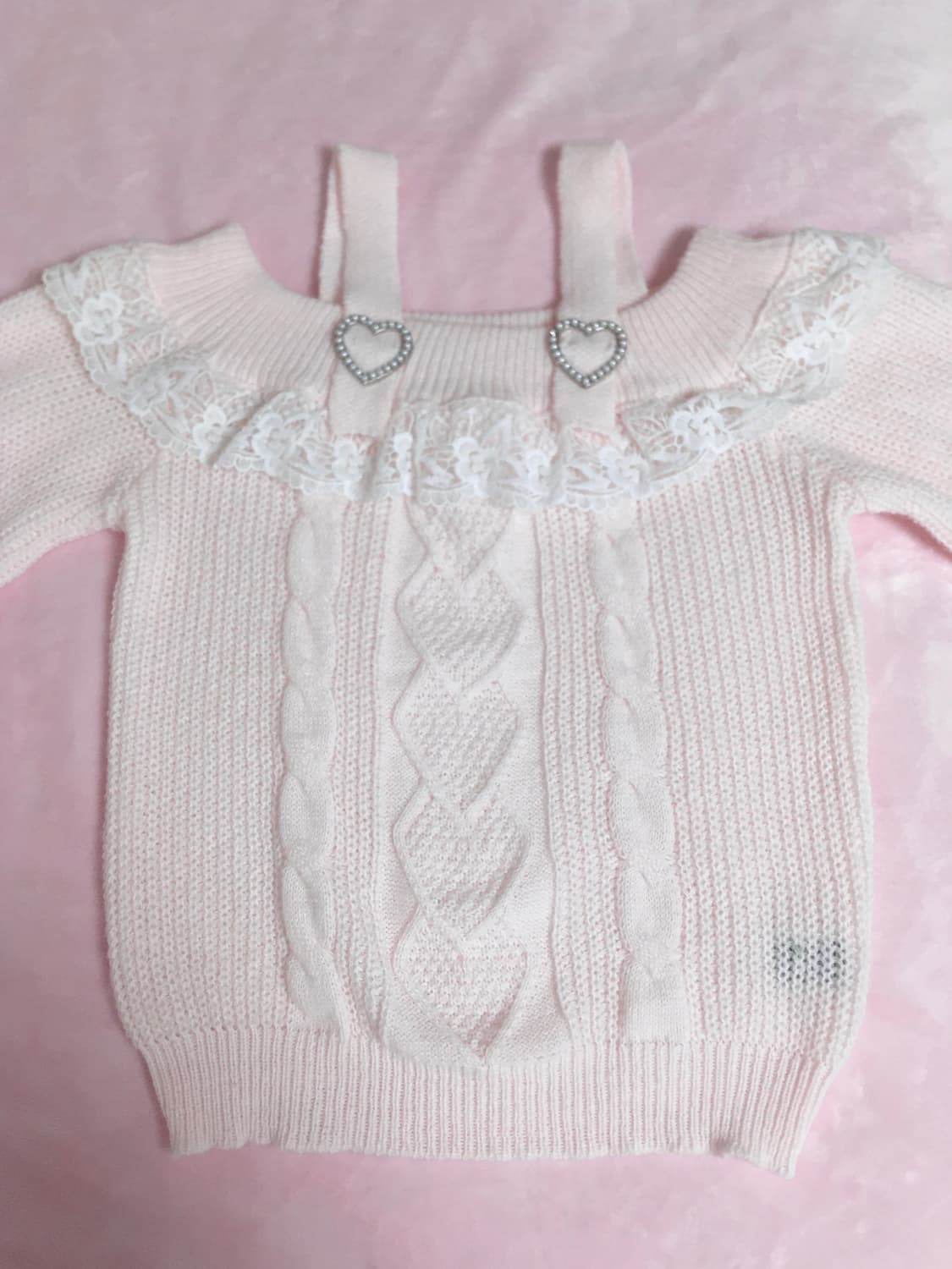 히메갸루 레이스 하트 오프숄더 니트 리즈리사 트랄라라 디어리 잉그니 상품이미지3