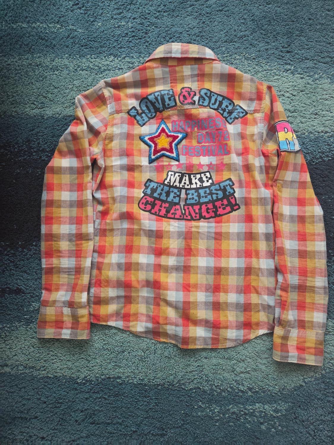 Love and Surf Star Orange Check Shirt표기m 상품이미지2