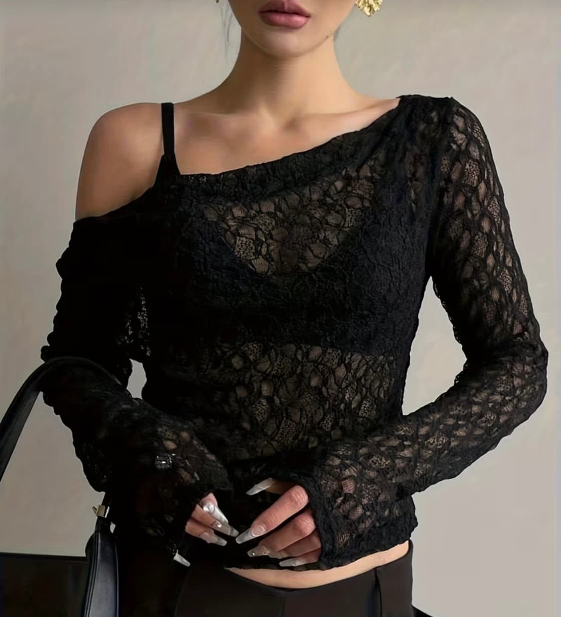 레이스 레이어드 오프숄더 롱슬리브 상품이미지1