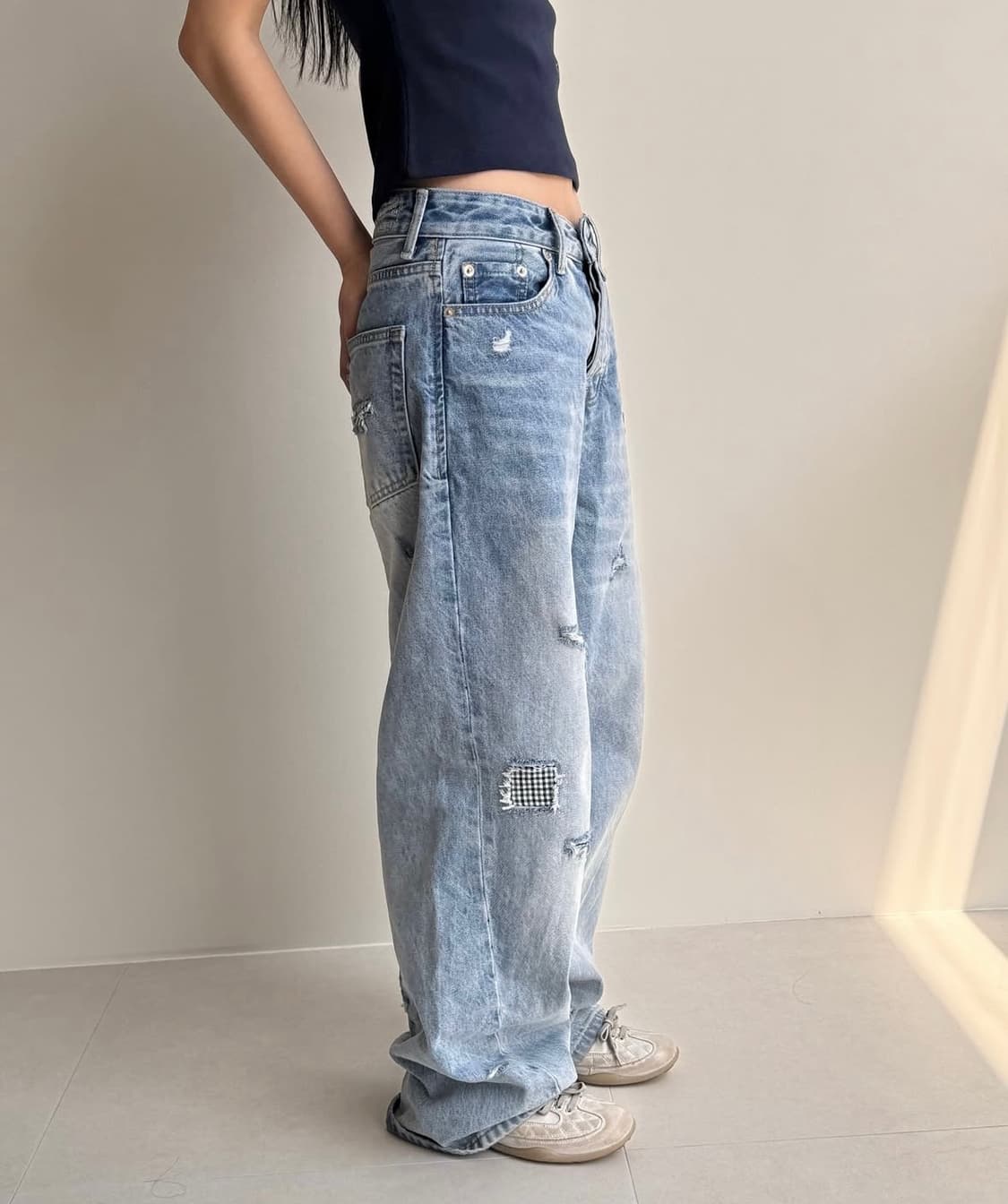 AEAE CHECK PATCHWORK DENIM PANTS [LIGHT  상품이미지3