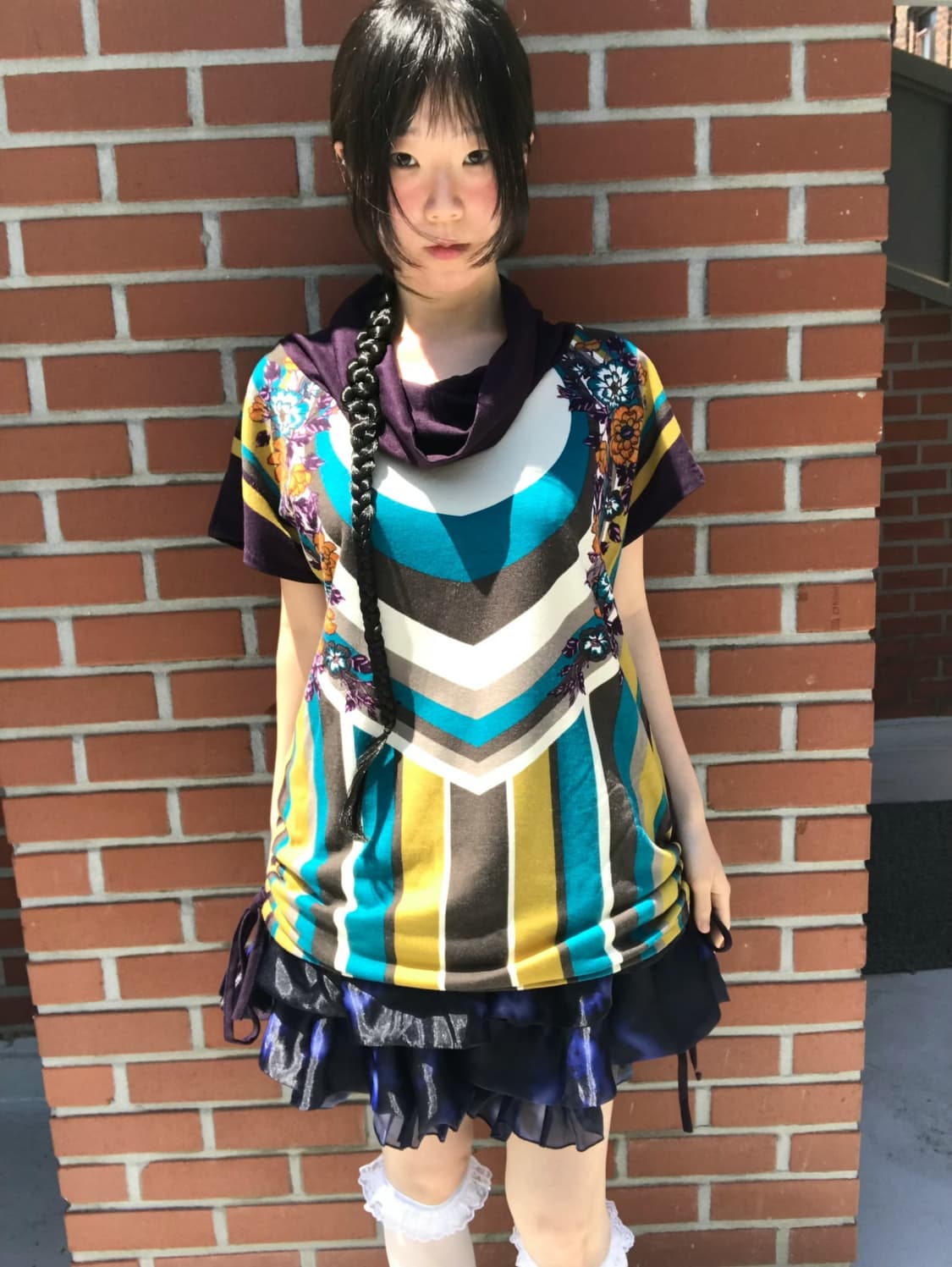 vintage shirring high neck pattern top 상품이미지1
