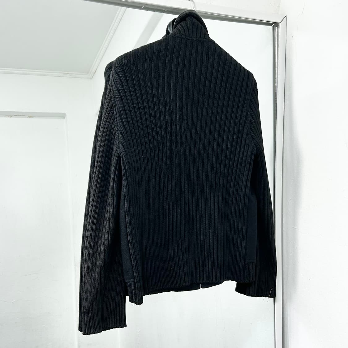 Hombruno 옴브루노 레더 패널 니트 집업 자켓 상품이미지6