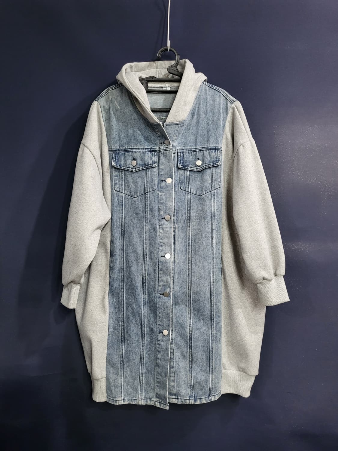 데님청 박시핏 후드 롱자켓 상품이미지1