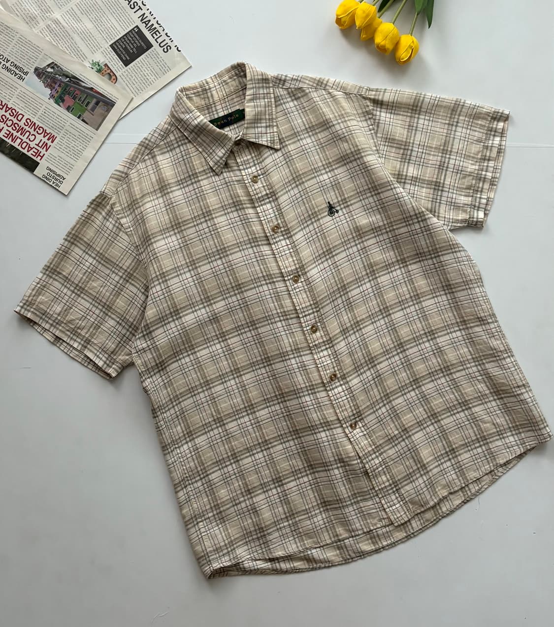 Bean Pole 빈폴 베이지 린넨 체크 셔츠 상품이미지1