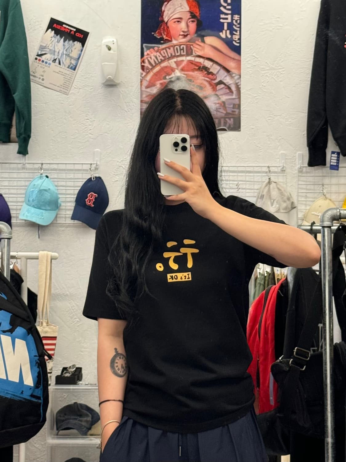 JPN 프린팅 블랙 반팔티 S 상품이미지1