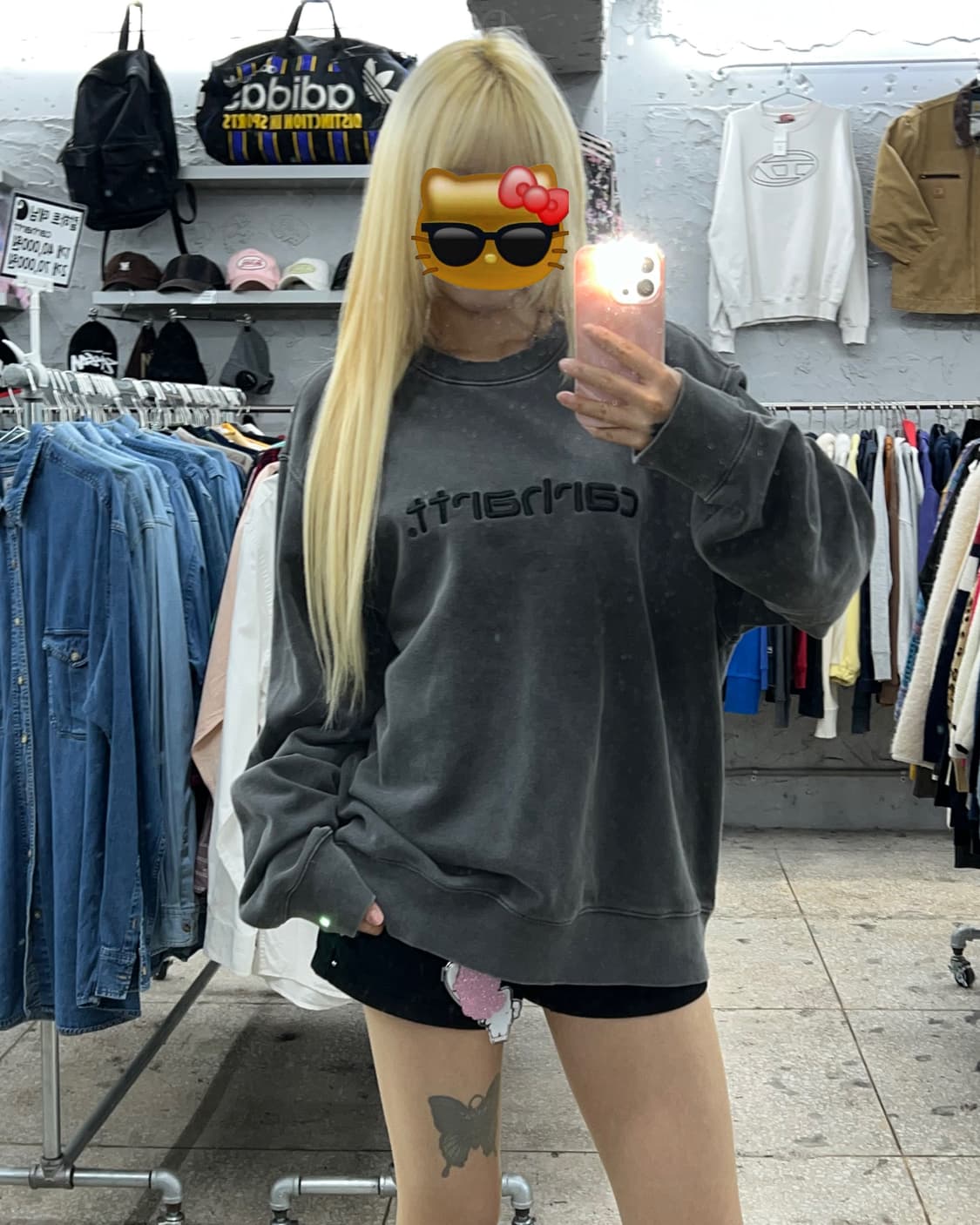 착샷O 칼하트 Wip 그레이 워시드 맨투맨 상품이미지5