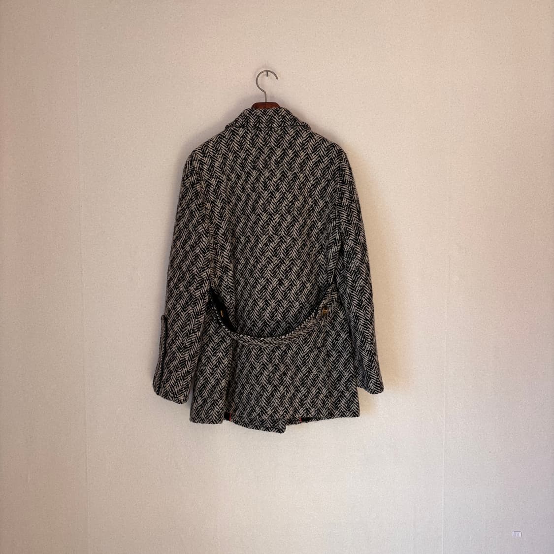 코치 정품 더블 코트 헤링본 2 사이즈 모헤어 가죽 디테일 상품이미지9