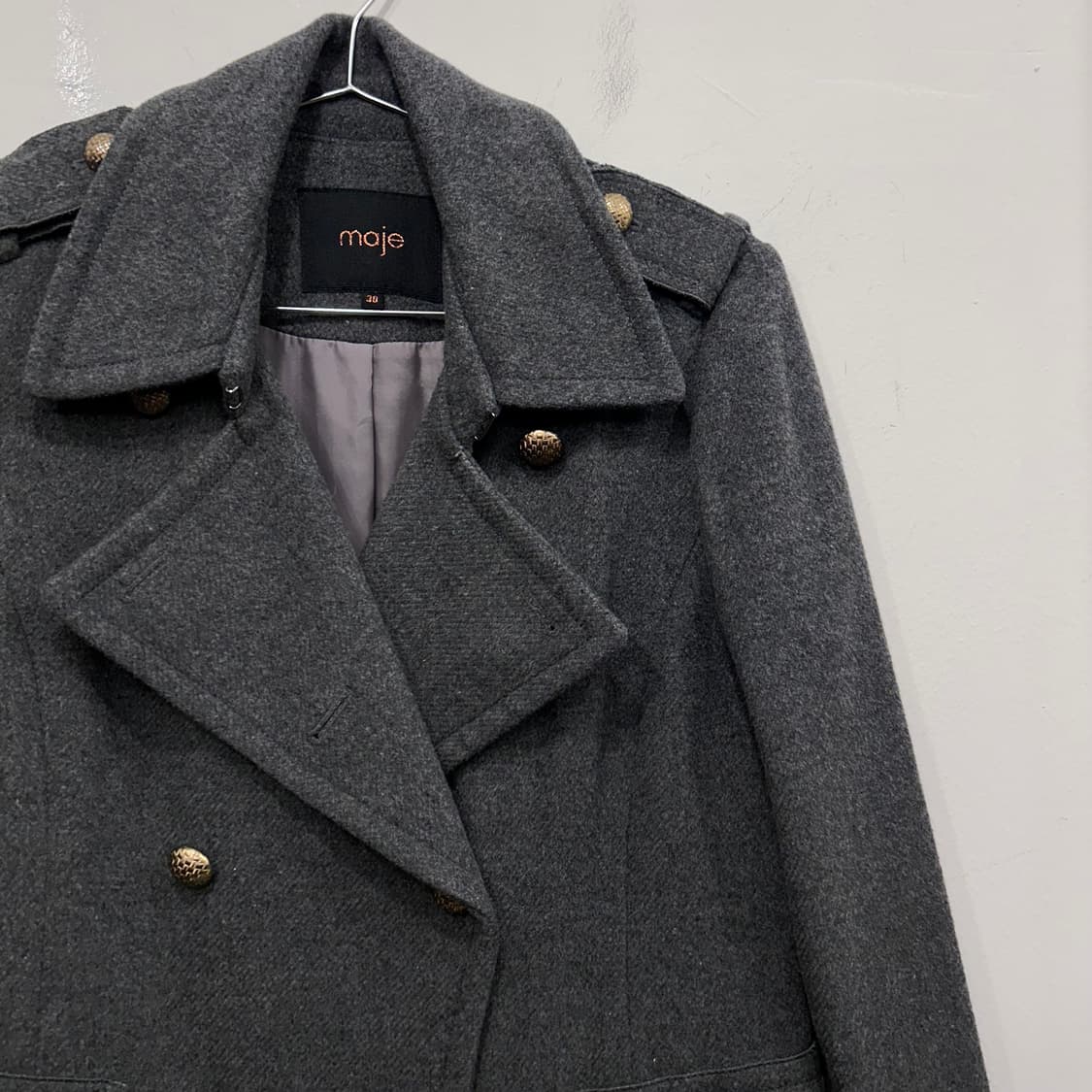 마쥬 넥후크 금장 울모직 더블버튼 롱코트 상품이미지1