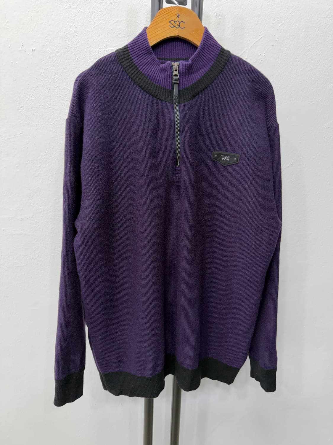 정품) PXG 남성 퍼플 블랙 하프넥 니트 100 상품이미지1