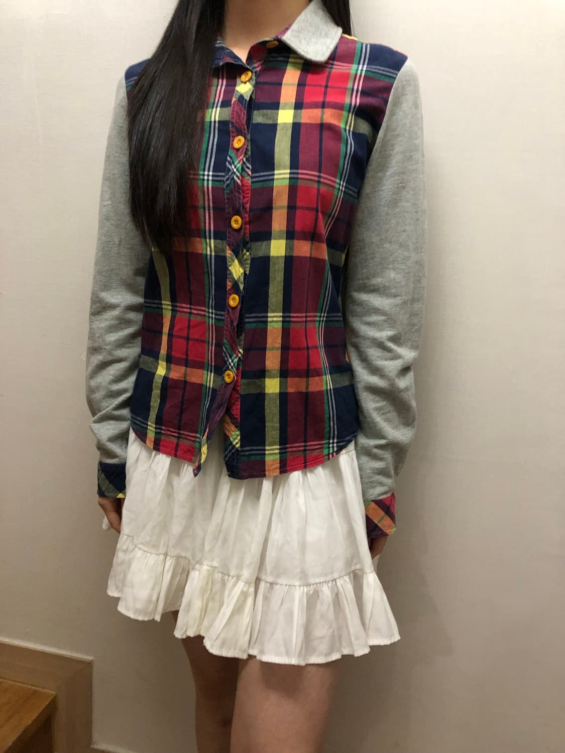 빈티지 그레이 비비드 체크 셔츠 탑 상품이미지3