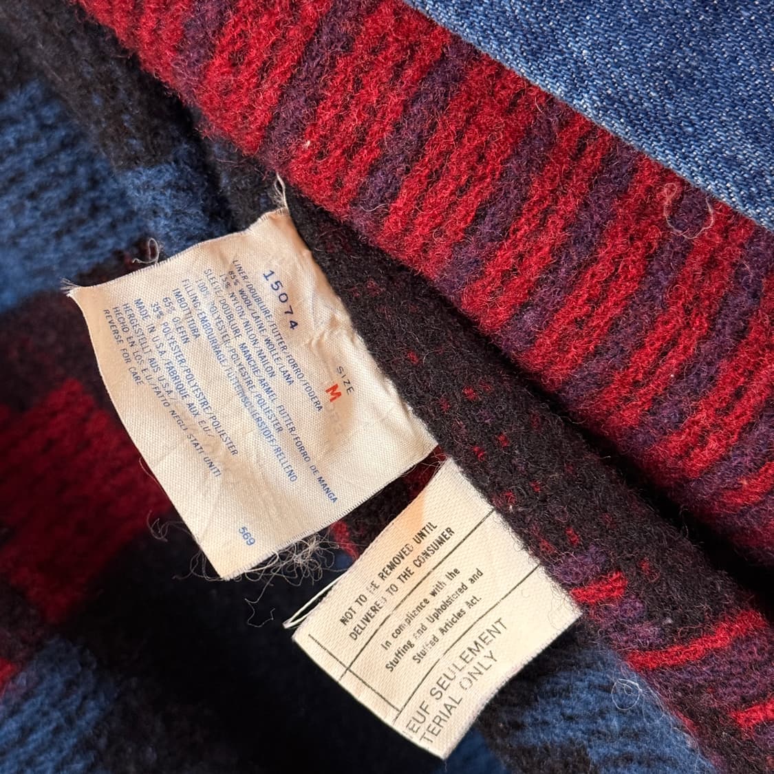 M ~ L 80 ~ 90S USA 울리치 데님 코트 레더 카라 에스닉  상품이미지7