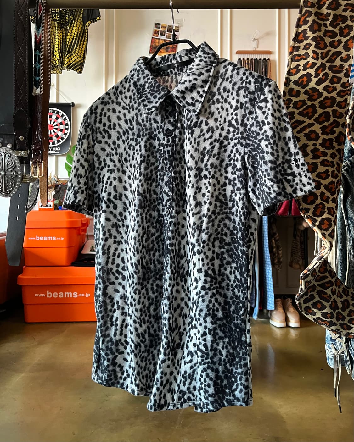 NO ID Stitch Lettering 1/2 Leopard Shirt 상품이미지4