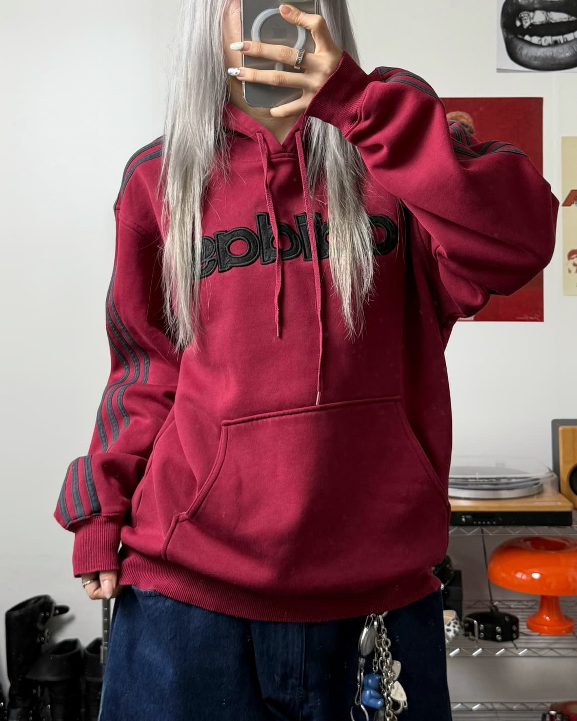 아디다스 00s 스펠로고 올드스쿨 버건디 후드티 상품이미지1