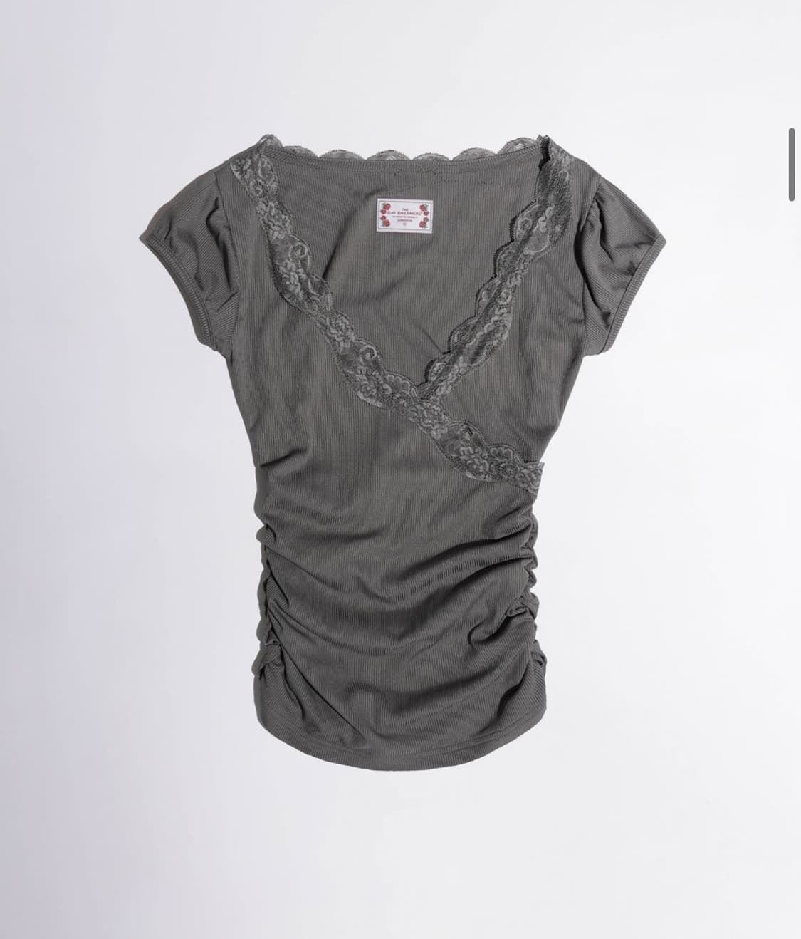 스컬프터 Lace Trim Wrap Tee Charcoal 상품이미지1