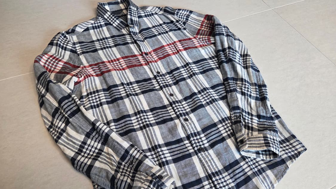 타임 옴므 블랙  체크 린넨 셔츠  상품이미지3