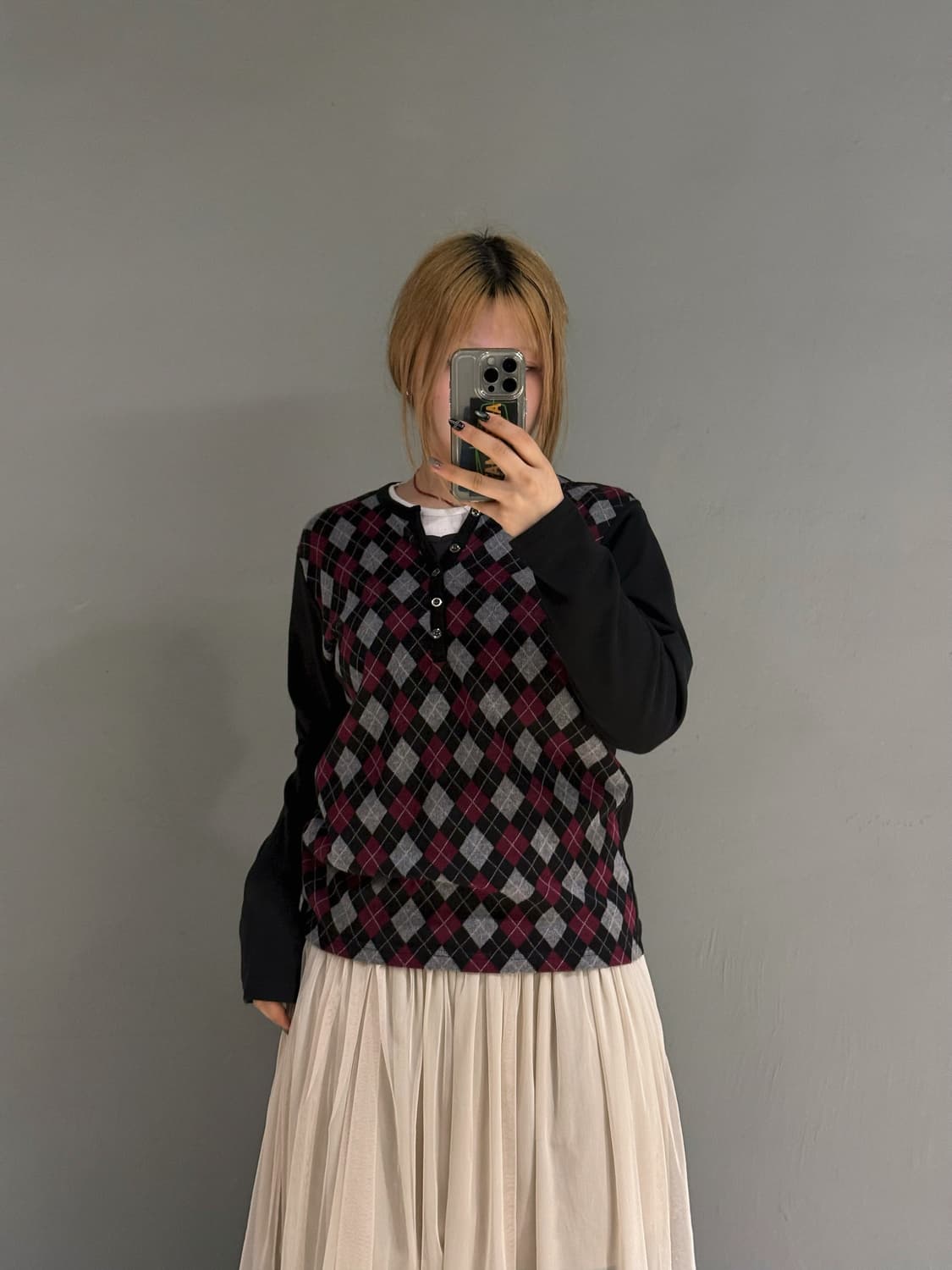 Argyle pattern layered long sleeve 상품이미지1