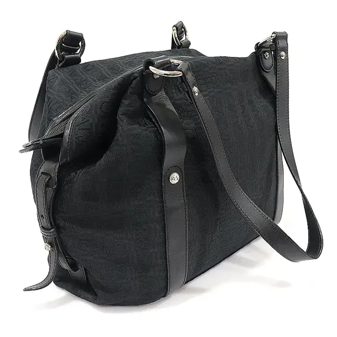 페라가모 21 A345 블랙 로고 패턴 자가드 은장 숄더백 17151FE 상품이미지2