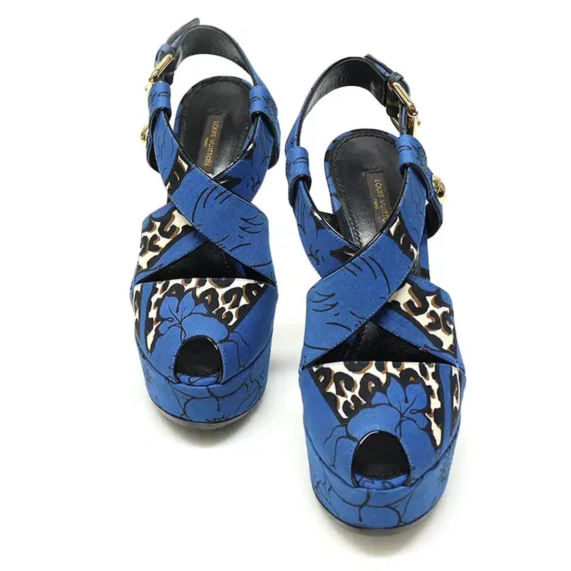 루이비통 블루 패브릭 플라워 패턴 스트랩 플랫폼 여성 샌들 13487LV 상품이미지1