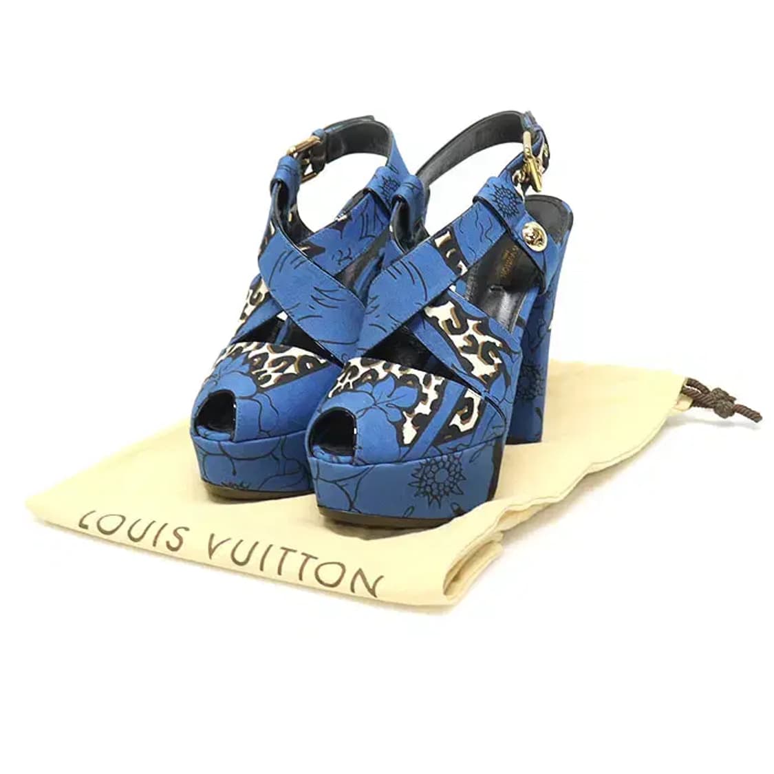 루이비통 블루 패브릭 플라워 패턴 스트랩 플랫폼 여성 샌들 13487LV 상품이미지2