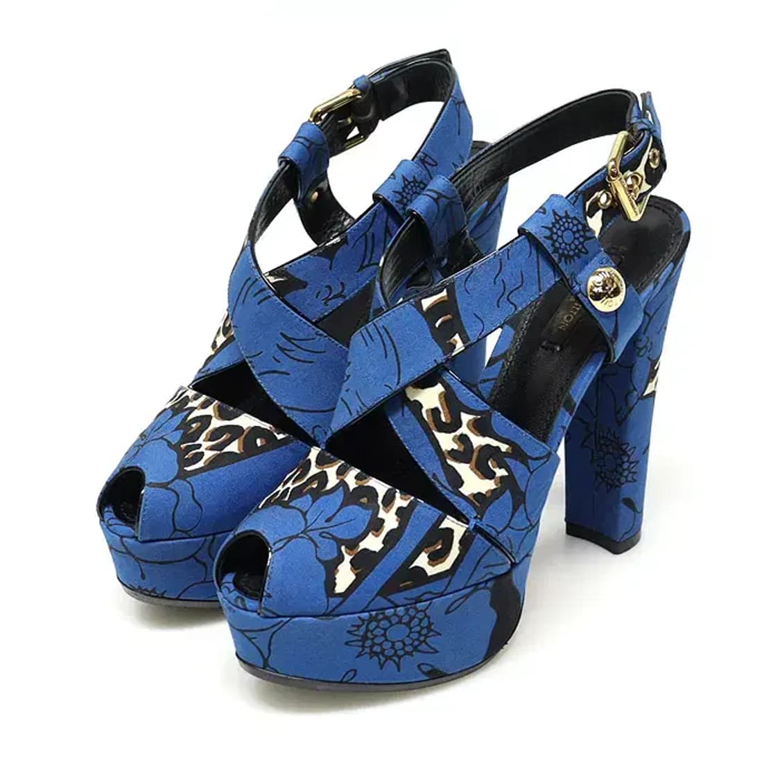 루이비통 블루 패브릭 플라워 패턴 스트랩 플랫폼 여성 샌들 13487LV 상품이미지3