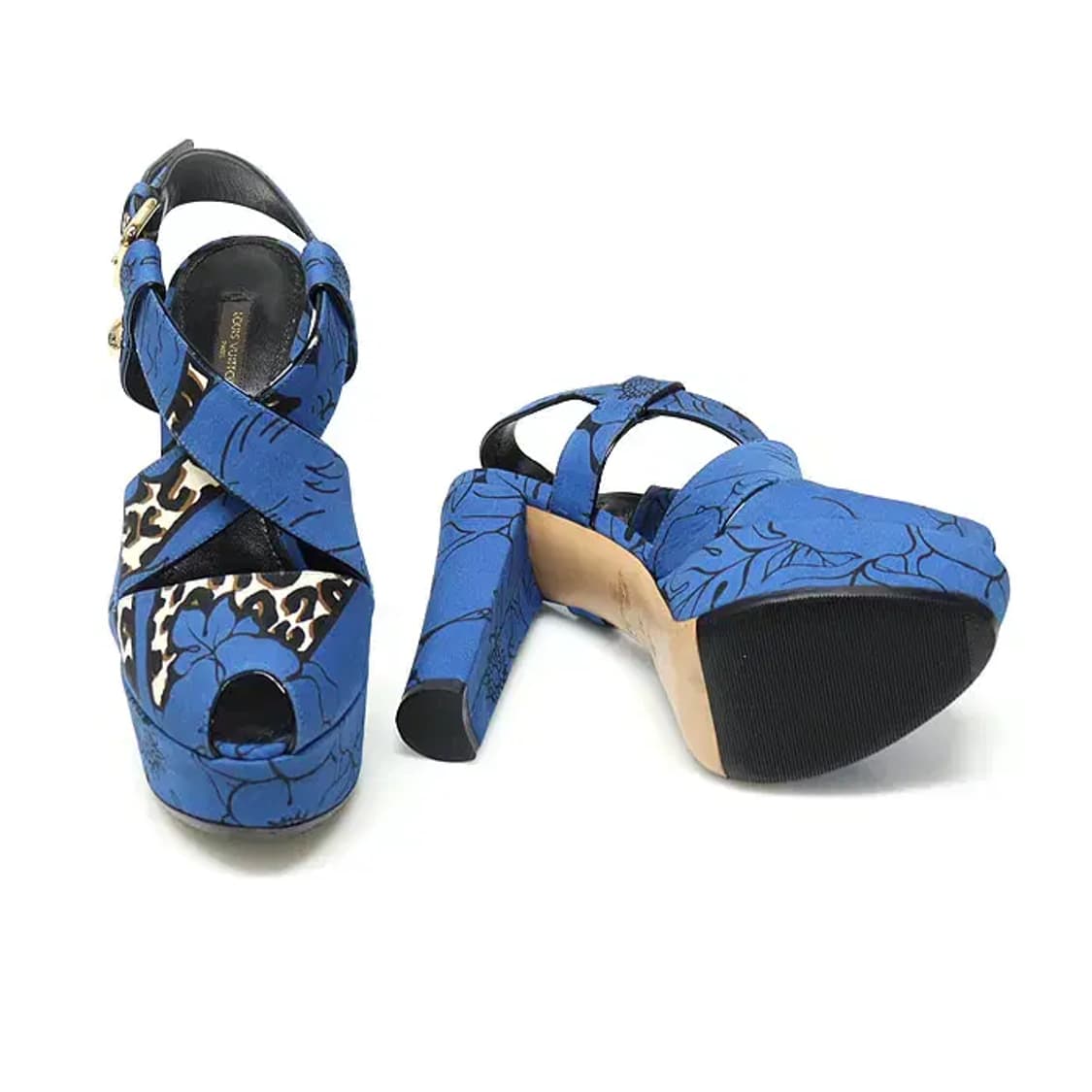 루이비통 블루 패브릭 플라워 패턴 스트랩 플랫폼 여성 샌들 13487LV 상품이미지6