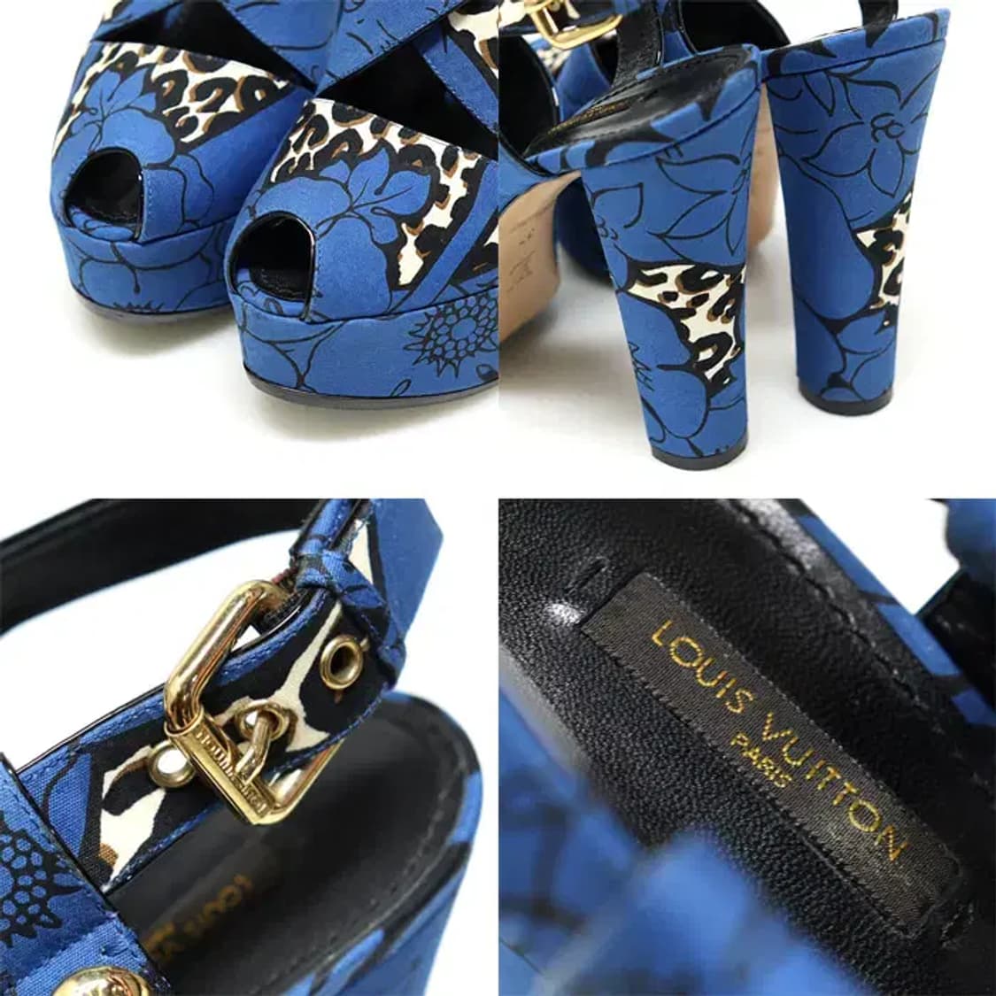 루이비통 블루 패브릭 플라워 패턴 스트랩 플랫폼 여성 샌들 13487LV 상품이미지7