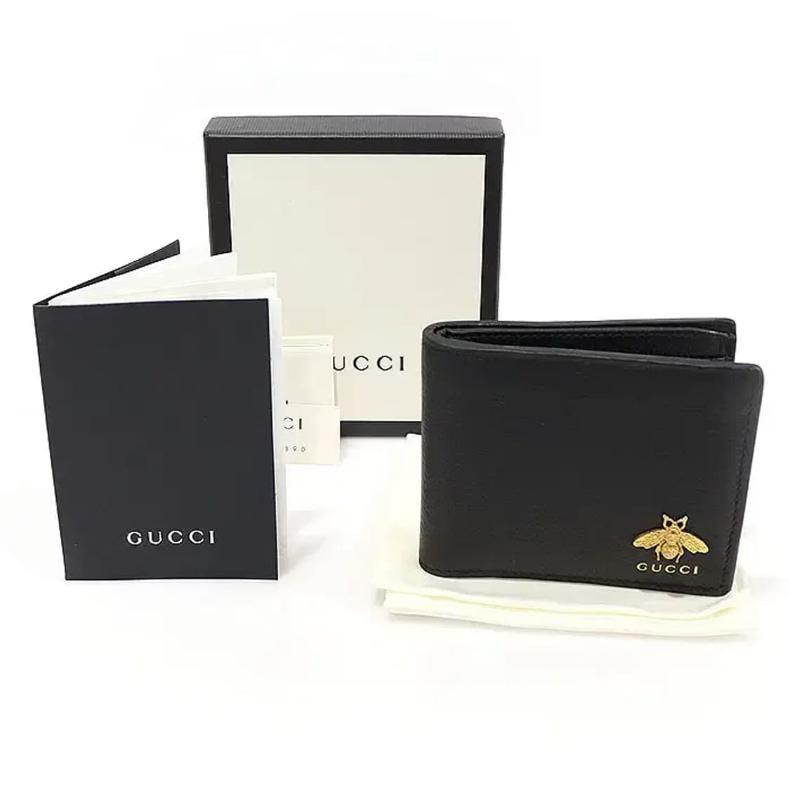 구찌 523664 블랙 레더 메탈 비 애니멀리에 반지갑 EP77145GU 상품이미지2