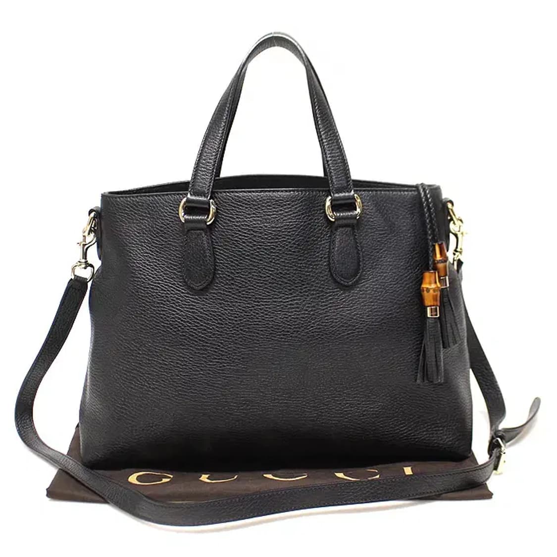 구찌 449642 블랙 레더 금장 뱀부 테슬 2WAY EP63399GU 상품이미지2