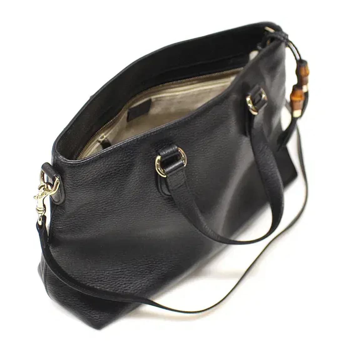 구찌 449642 블랙 레더 금장 뱀부 테슬 2WAY EP63399GU 상품이미지6