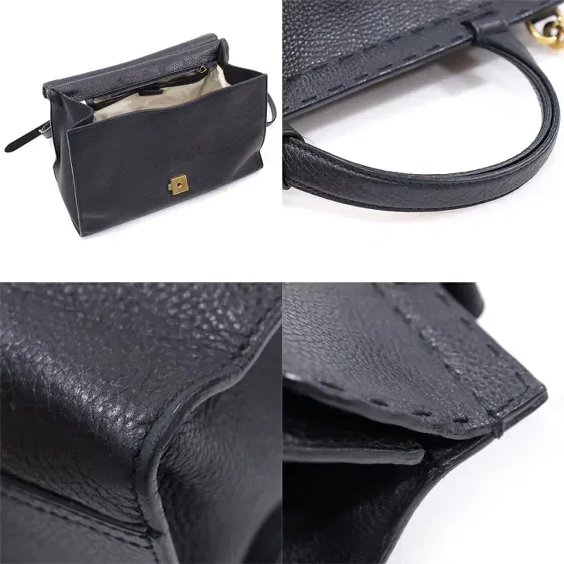 구찌 421890 블랙 레더 GG 마몽 스몰 탑 핸들 EP13709GU 상품이미지5