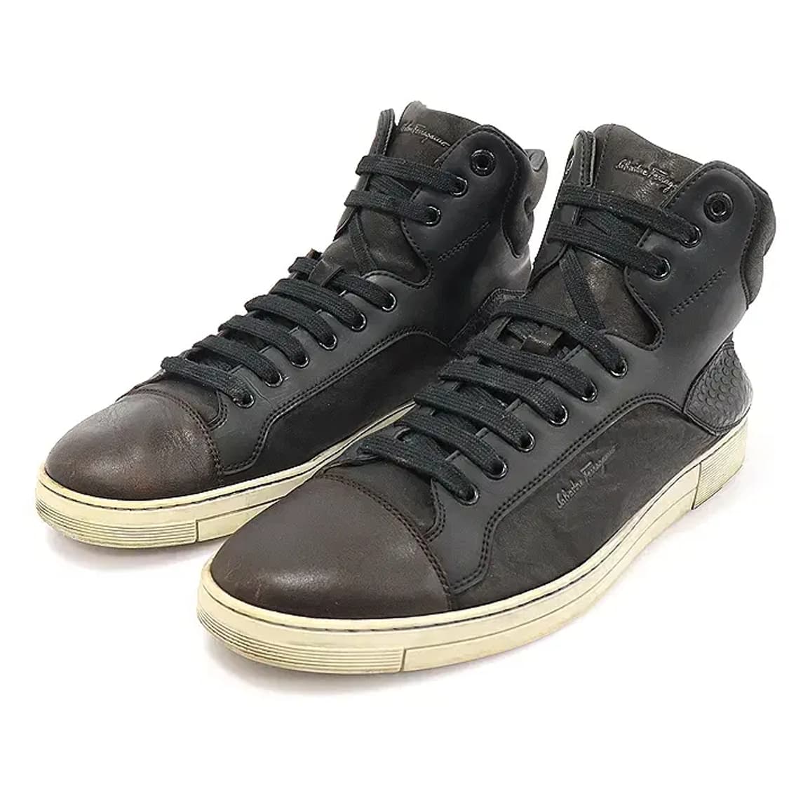 페라가모 블랙 레더 브라운 캡 토 하이탑 남성 스니커즈 CO06285FE 상품이미지2