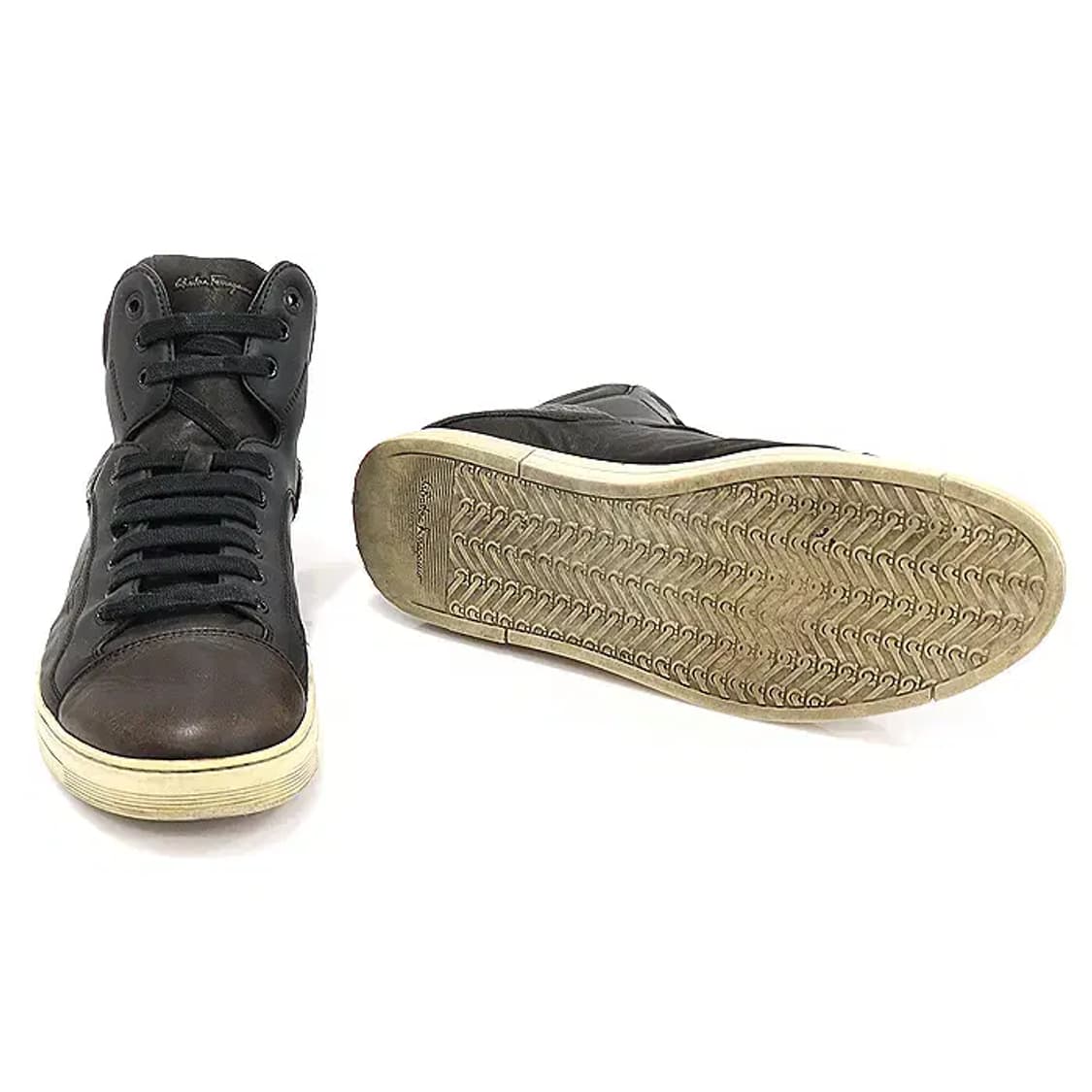 페라가모 블랙 레더 브라운 캡 토 하이탑 남성 스니커즈 CO06285FE 상품이미지5