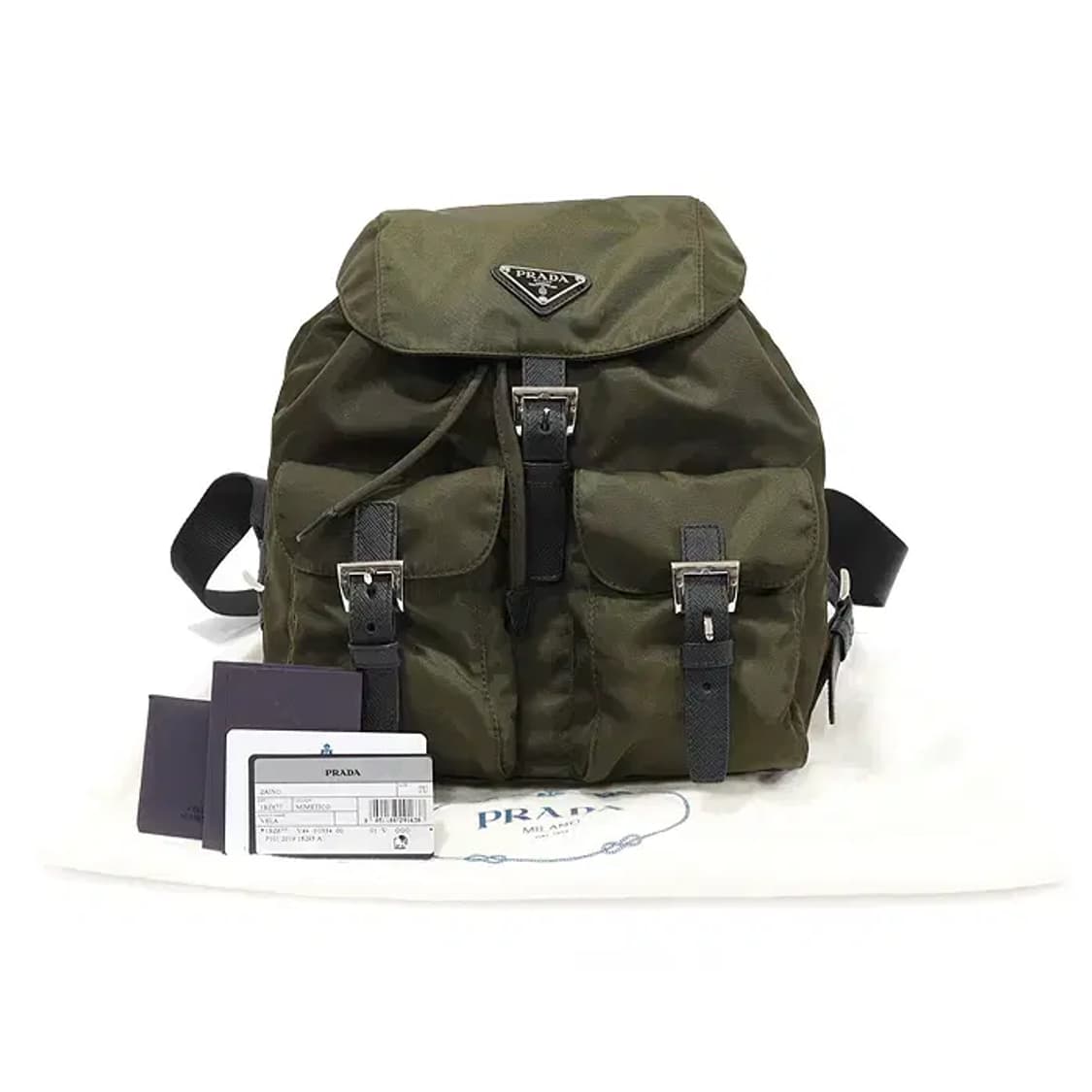 프라다 1BZ677 카키 나일론 은장 트라이앵글 스몰 벨라 백팩 상품이미지2