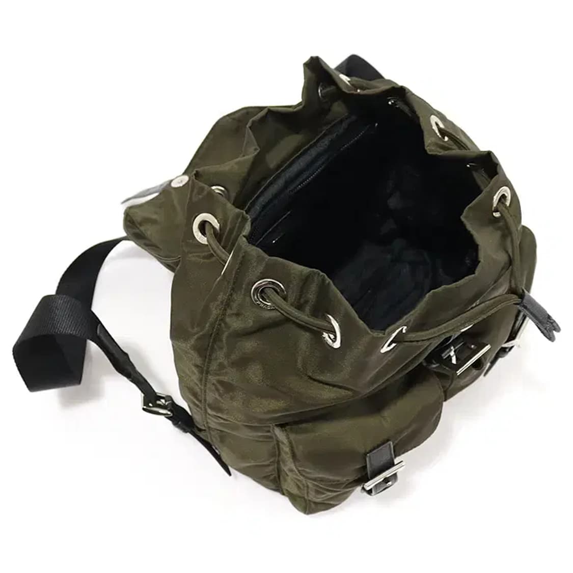 프라다 1BZ677 카키 나일론 은장 트라이앵글 스몰 벨라 백팩 상품이미지5