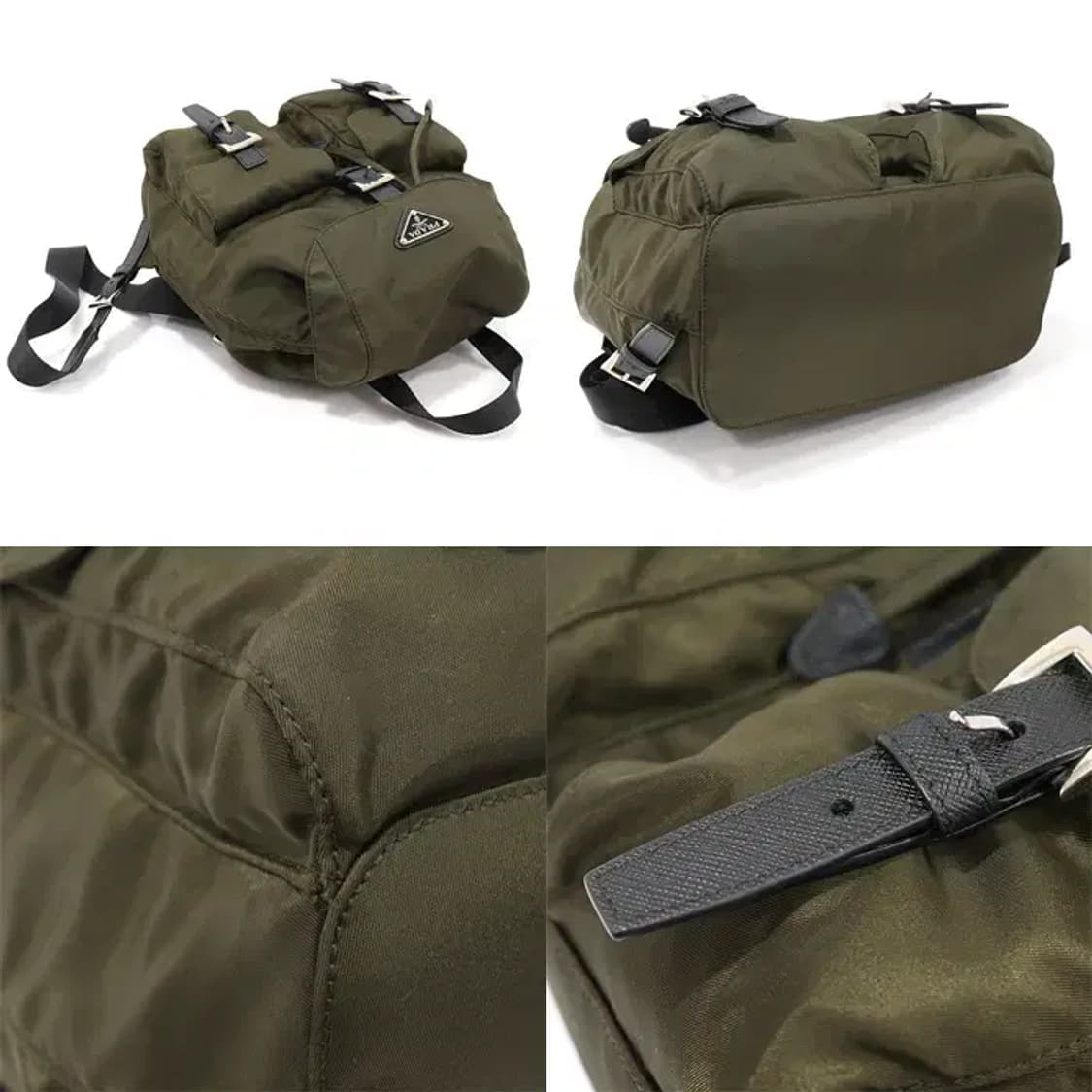 프라다 1BZ677 카키 나일론 은장 트라이앵글 스몰 벨라 백팩 상품이미지6