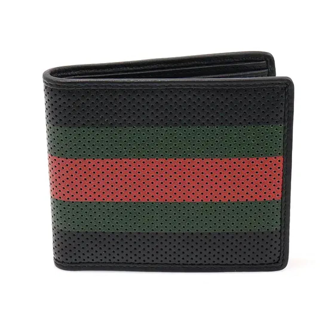 구찌 352263 블랙 레더 WEB 퍼포레이티드 반지갑 EP98954GU 상품이미지1