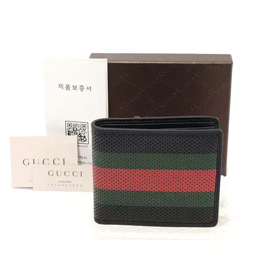 구찌 352263 블랙 레더 WEB 퍼포레이티드 반지갑 EP98954GU 상품이미지2