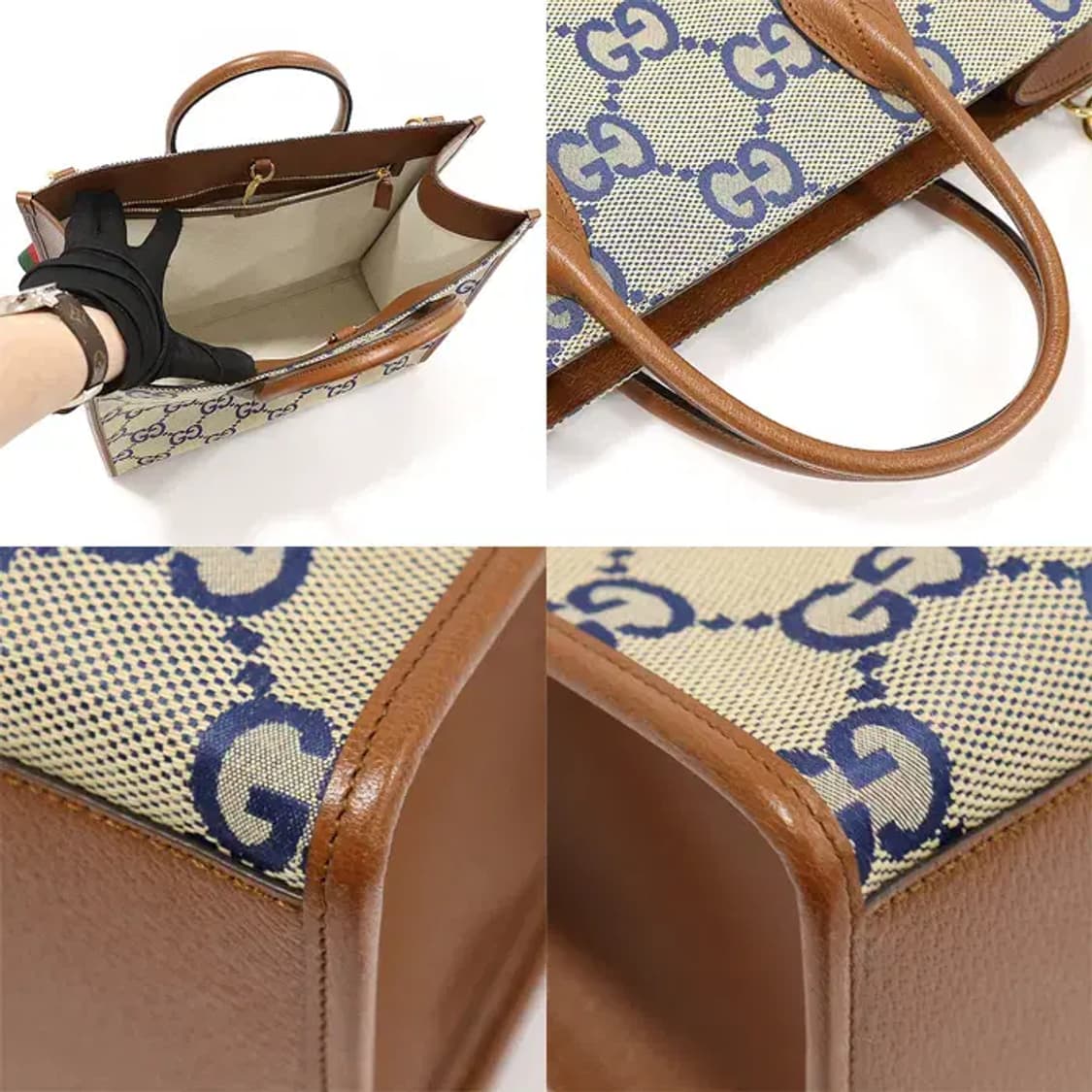 구찌 678839 점보 GG 캔버스 브라운 레더 토트 EP72846GU 상품이미지6
