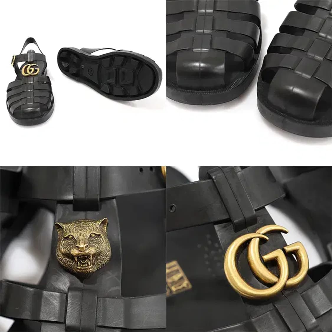 구찌 463463 블랙 러버 더블 G 스트랩 남성 샌들 EP85747GU 상품이미지6