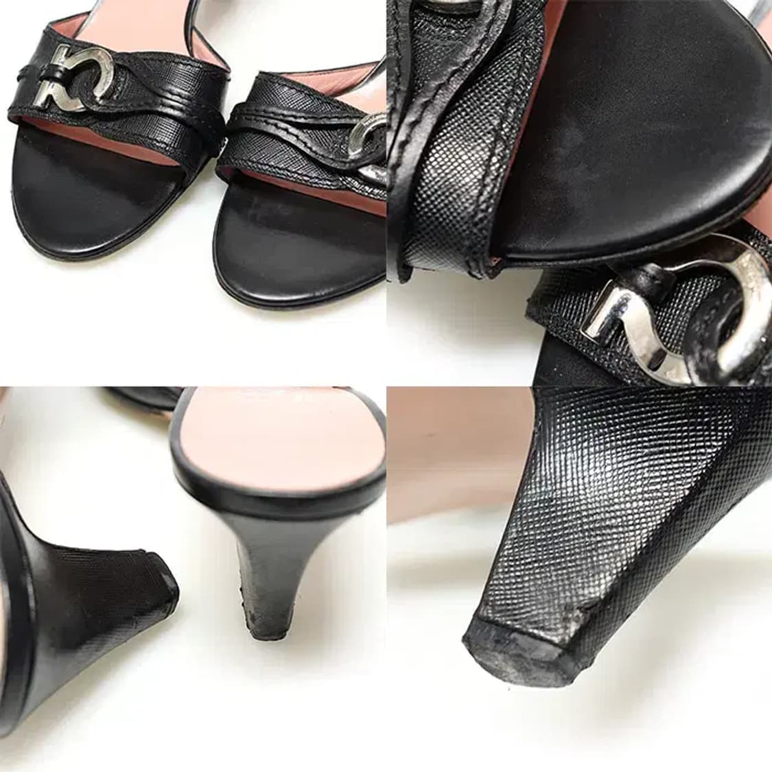 페라가모 블랙 사피아노 레더 은장 간치니 뮬 여성 샌들 61467FE 상품이미지6