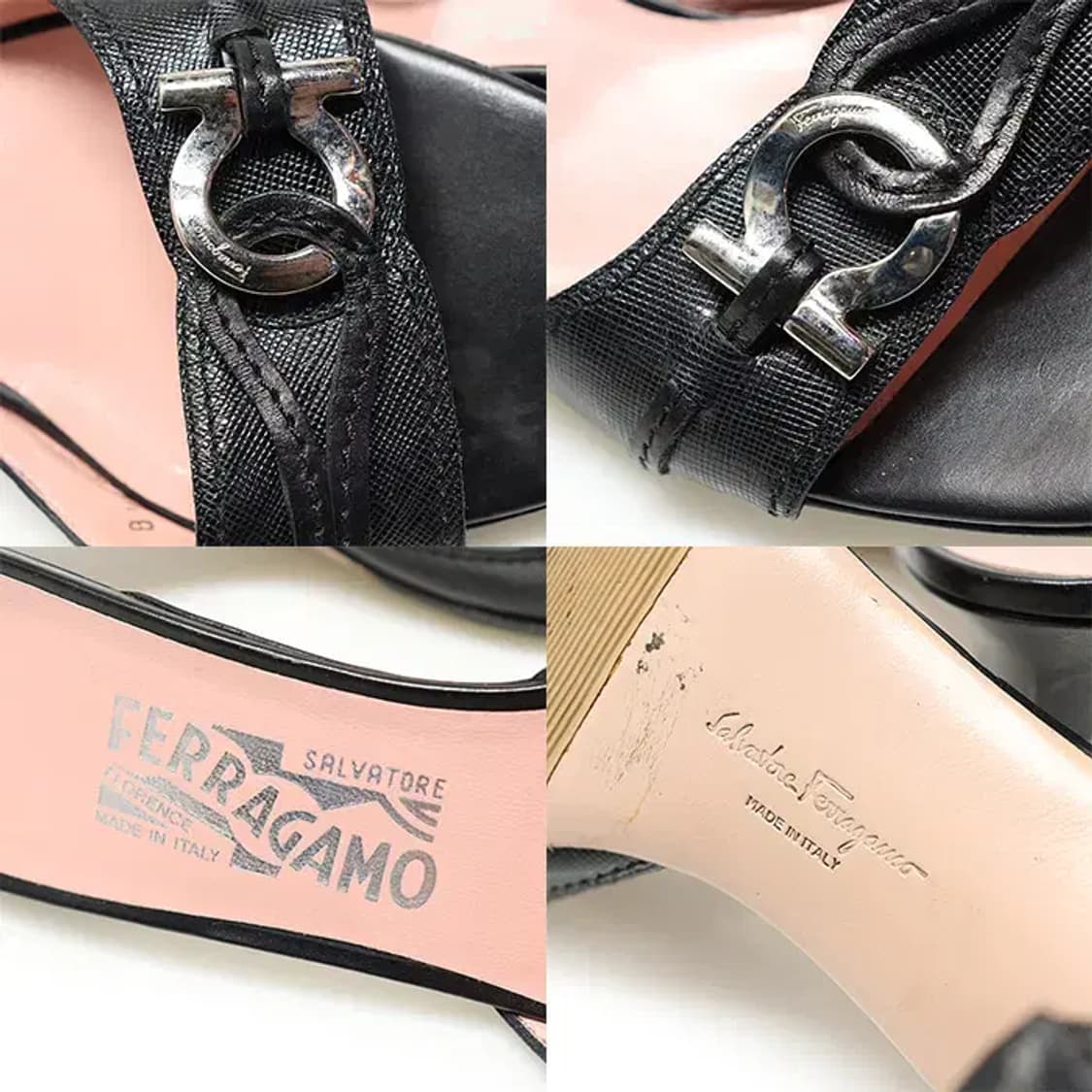 페라가모 블랙 사피아노 레더 은장 간치니 뮬 여성 샌들 61467FE 상품이미지7